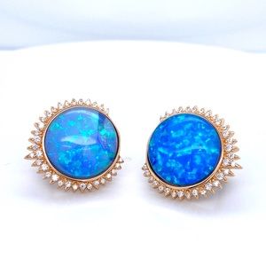 NEW 925 Sterling Silver  Blue Opal Earrings
